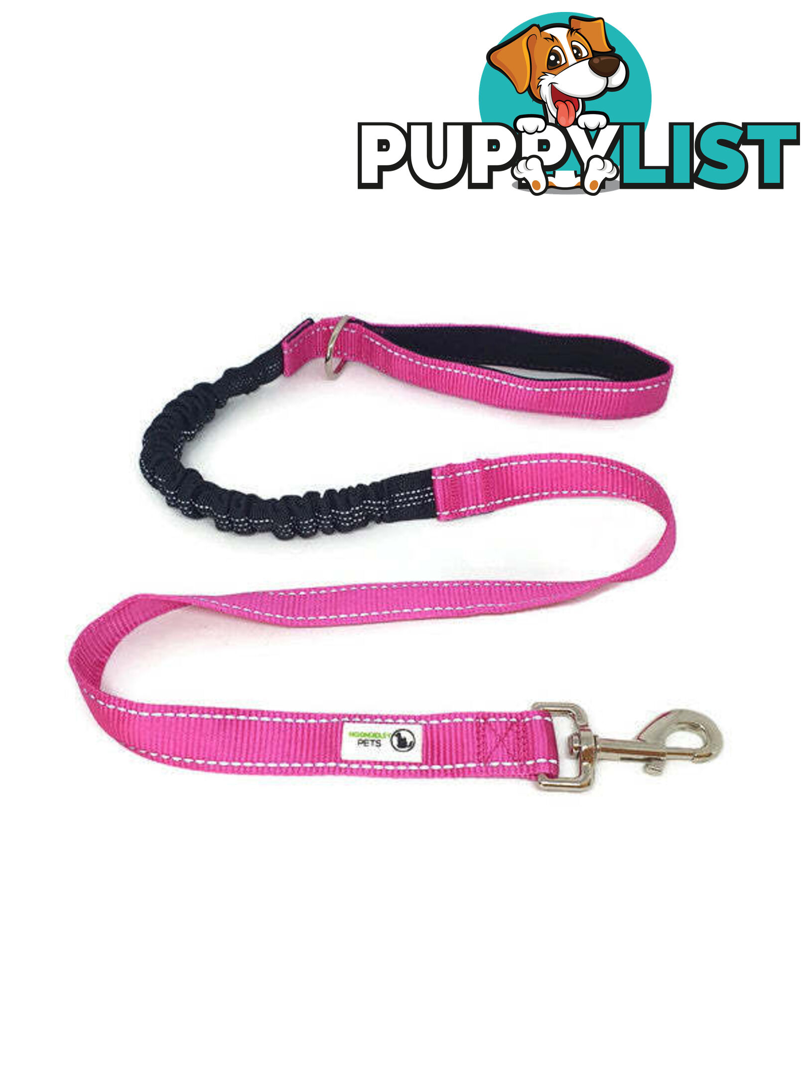Bungee Dog Lead Nylon w/Reflective Stitching - Moondidley Pets - MDPLDBUNBLK