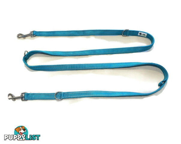 Multi Dog Lead - Nylon w/Reflective Stitching - Double Clip ,Coupler, Waist Belt, Short/Long, Quicktie Moondidley Pets - MDPLDMUL25TUR