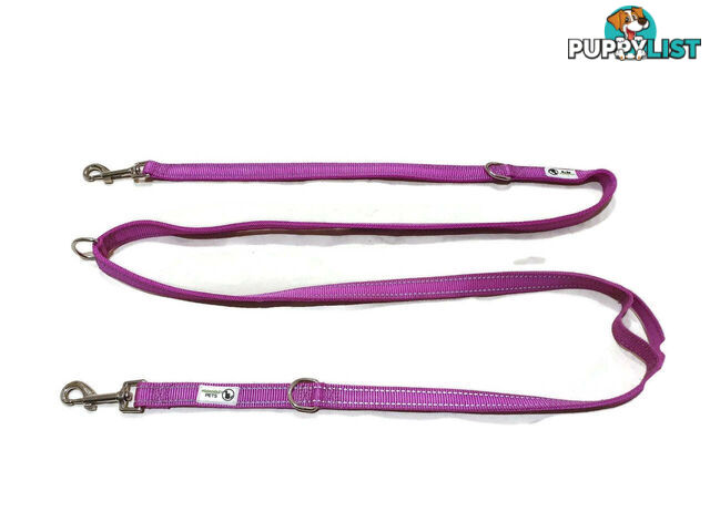 Multi Dog Lead - Nylon w/Reflective Stitching - Double Clip ,Coupler, Waist Belt, Short/Long, Quicktie Moondidley Pets - MDPLDMUL25TUR