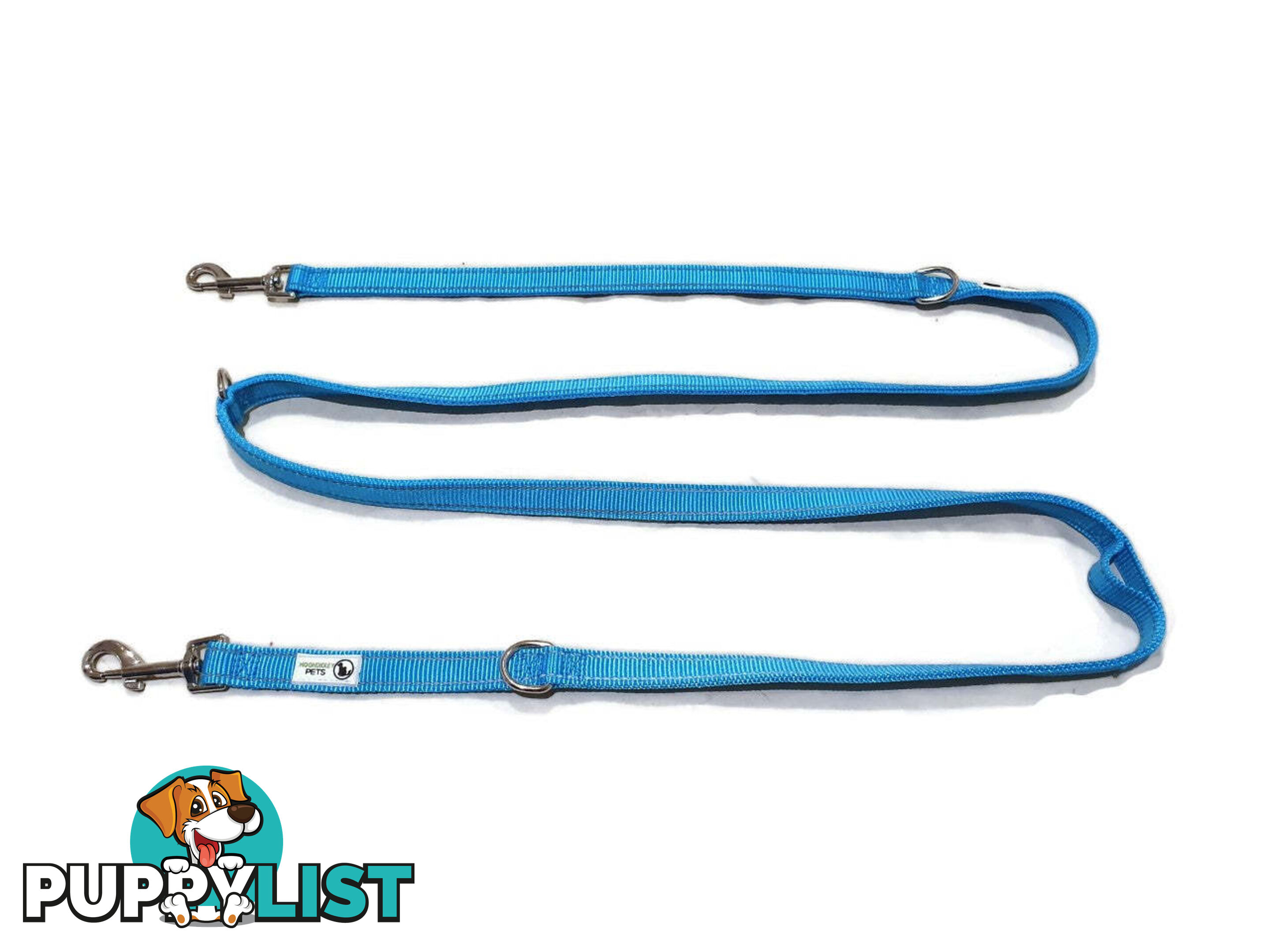 Multi Dog Lead - Nylon w/Reflective Stitching - Double Clip ,Coupler, Waist Belt, Short/Long, Quicktie Moondidley Pets - MDPLDMUL25TUR