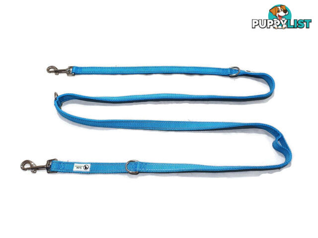 Multi Dog Lead - Nylon w/Reflective Stitching - Double Clip ,Coupler, Waist Belt, Short/Long, Quicktie Moondidley Pets - MDPLDMUL25TUR