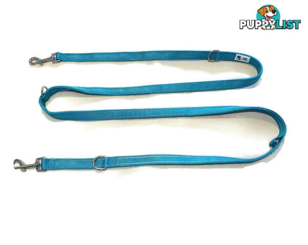 Multi Dog Lead - Nylon w/Reflective Stitching - Double Clip ,Coupler, Waist Belt, Short/Long, Quicktie Moondidley Pets - MDPLDMUL25TUR