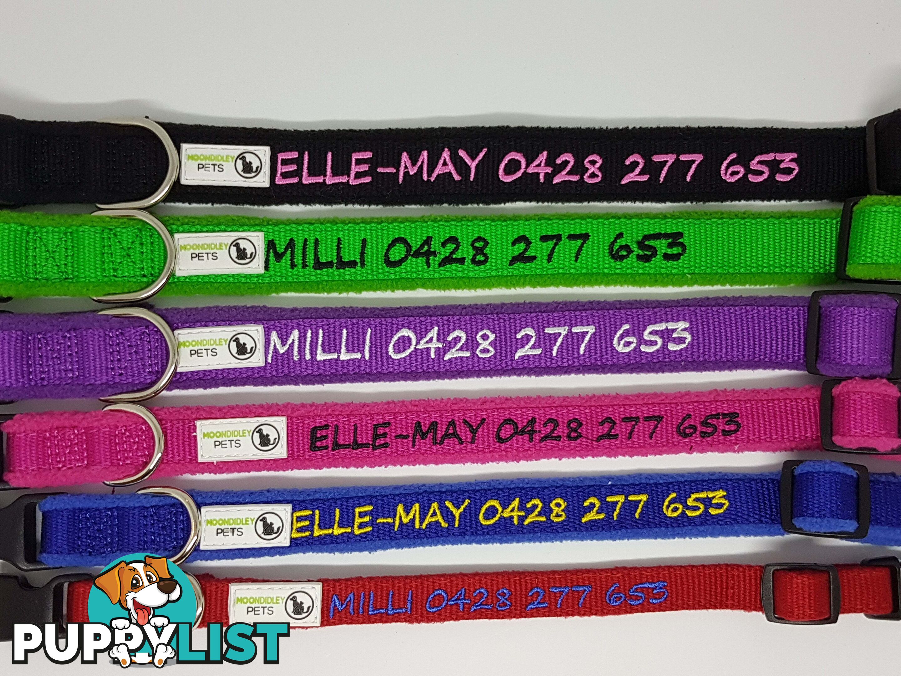 Doggie ID Collar Bamboo Fibre Fleece Padded Personalised Embroidered - CCB-CO-NP5-XSPU-NO