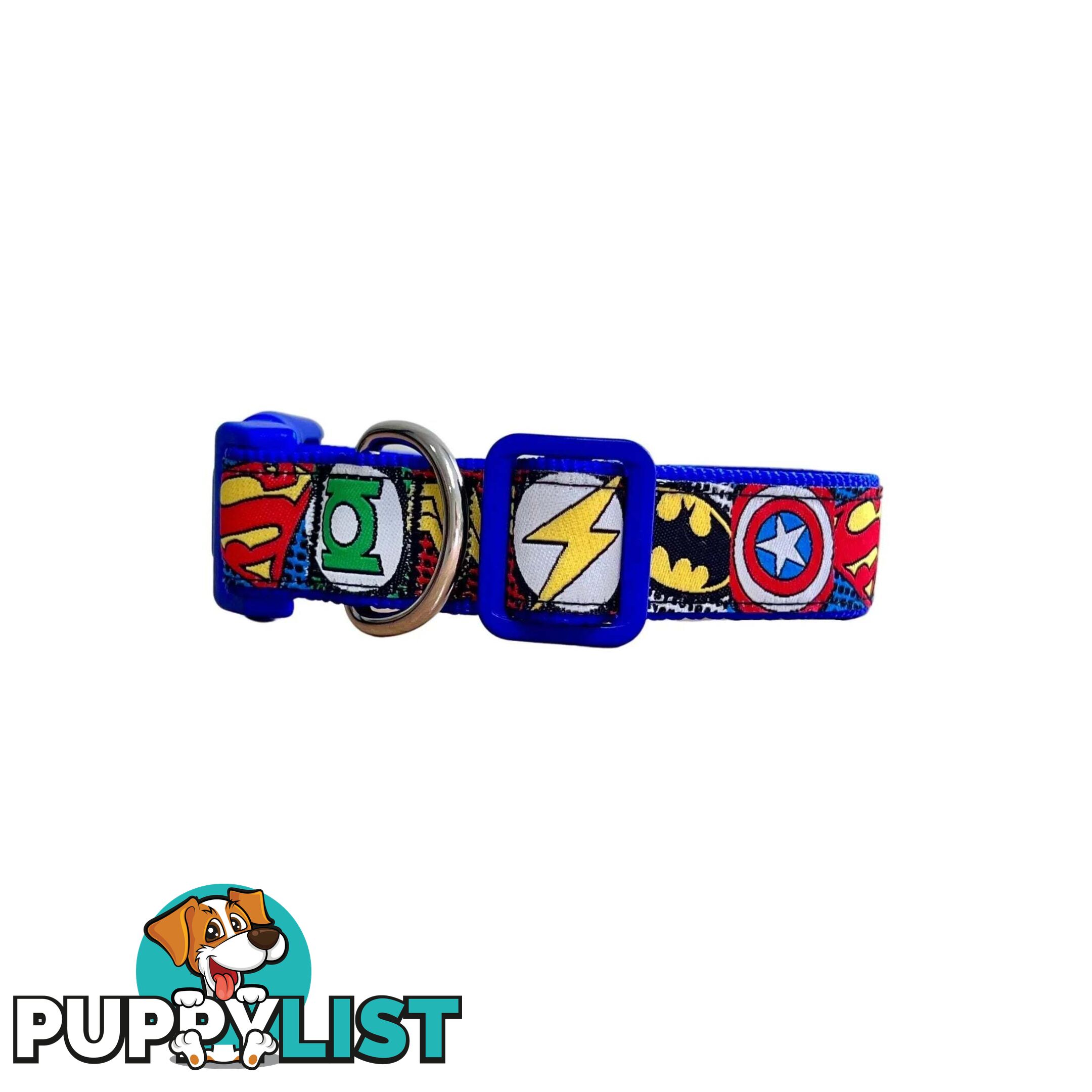 Superhero Dog Collar - Hand Made by The Bark Side - TBSHEROLGEBLU