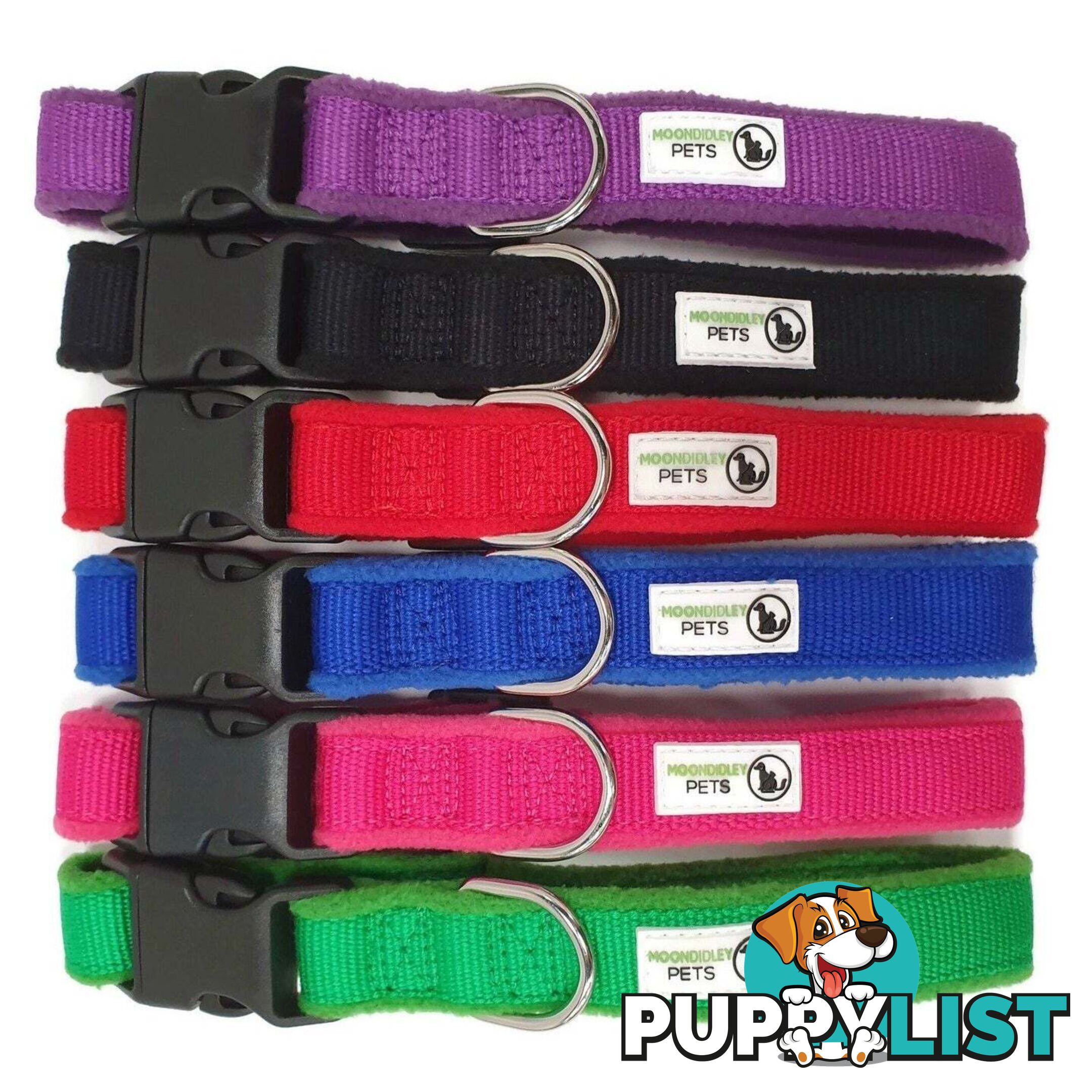 100% Pure Bamboo Fibre w/Fleece Lining Dog Collar Plastic Buckle - Moondidley Pets - MDPCOLFLESBLK