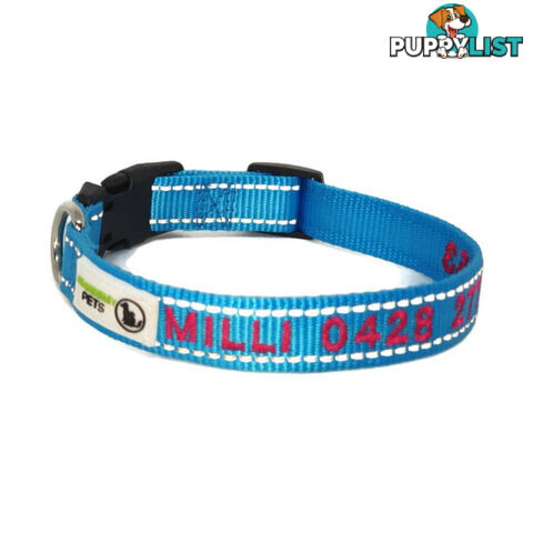Doggie ID Collar Nylon w/Reflective Stitching Embroidered Personalised Custom. - GC-DIC-031-M-PNK