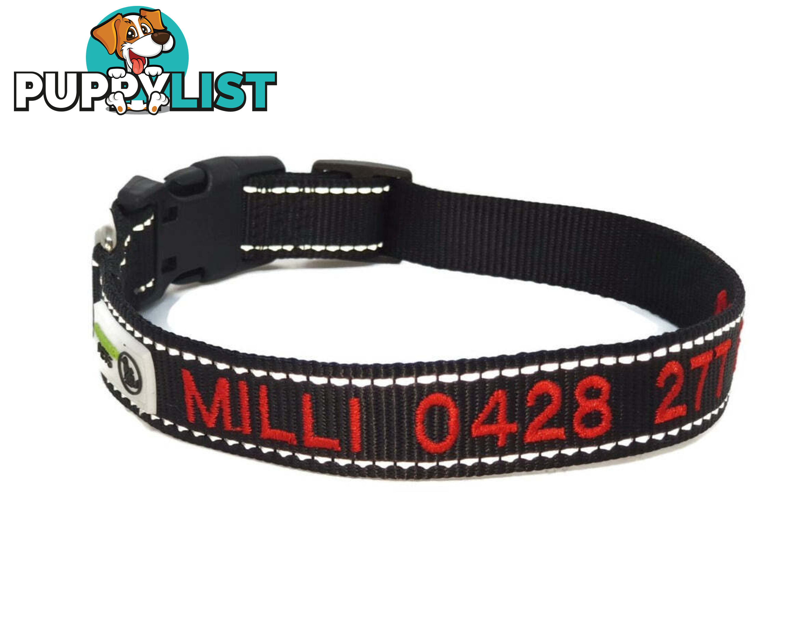 Doggie ID Collar Nylon w/Reflective Stitching Embroidered Personalised Custom. - GC-DIC-031-M-PNK