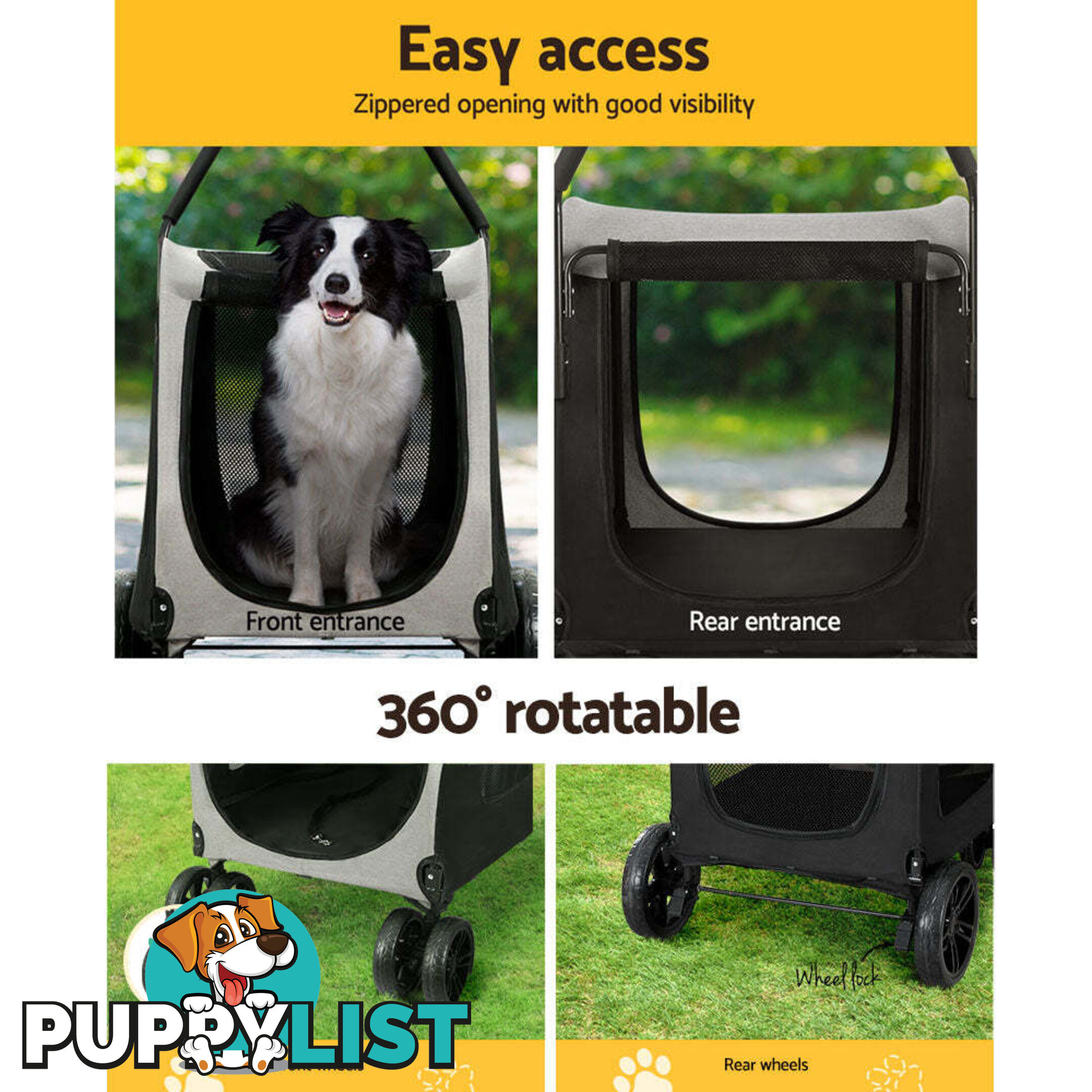i.Pet Pet Stroller Dog Pram Large Carrier Cat Travel Foldable Strollers 4 Wheels Trolley - PET-STROLLER-112-BW