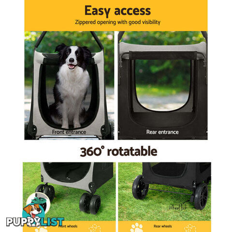i.Pet Pet Stroller Dog Pram Large Carrier Cat Travel Foldable Strollers 4 Wheels Trolley - PET-STROLLER-112-BW