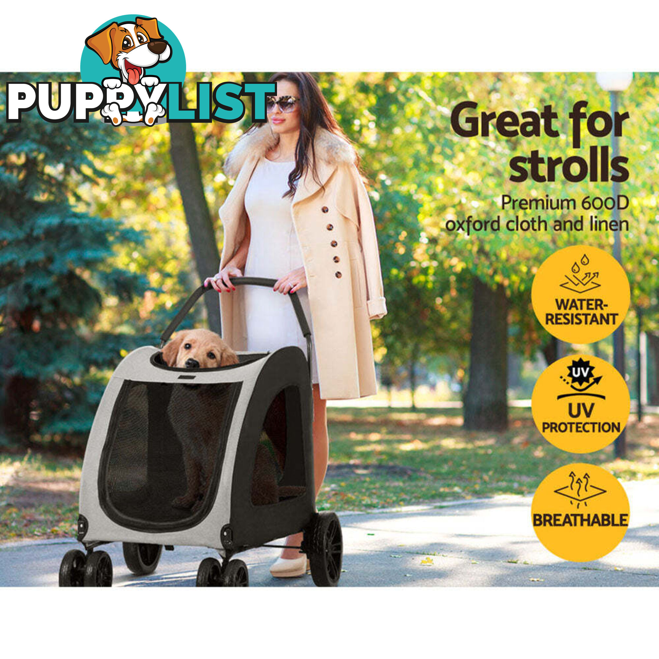 i.Pet Pet Stroller Dog Pram Large Carrier Cat Travel Foldable Strollers 4 Wheels Trolley - PET-STROLLER-112-BW