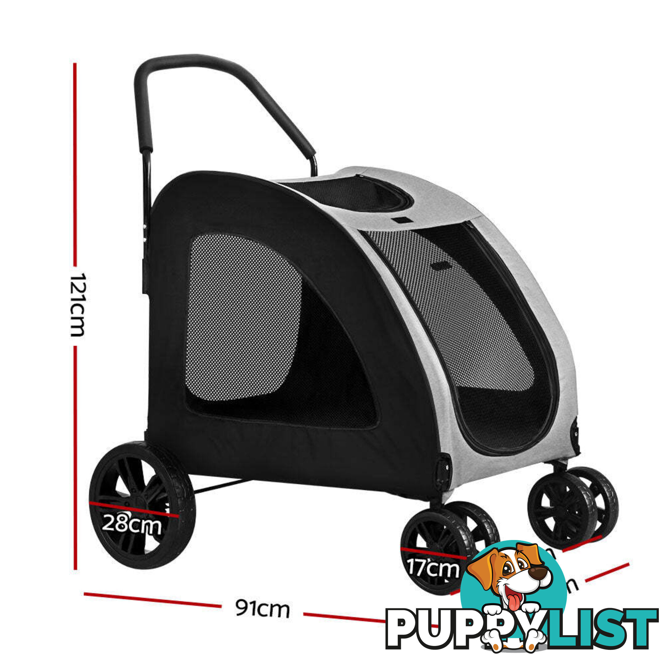 i.Pet Pet Stroller Dog Pram Large Carrier Cat Travel Foldable Strollers 4 Wheels Trolley - PET-STROLLER-112-BW