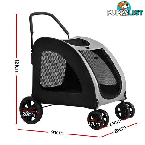 i.Pet Pet Stroller Dog Pram Large Carrier Cat Travel Foldable Strollers 4 Wheels Trolley - PET-STROLLER-112-BW