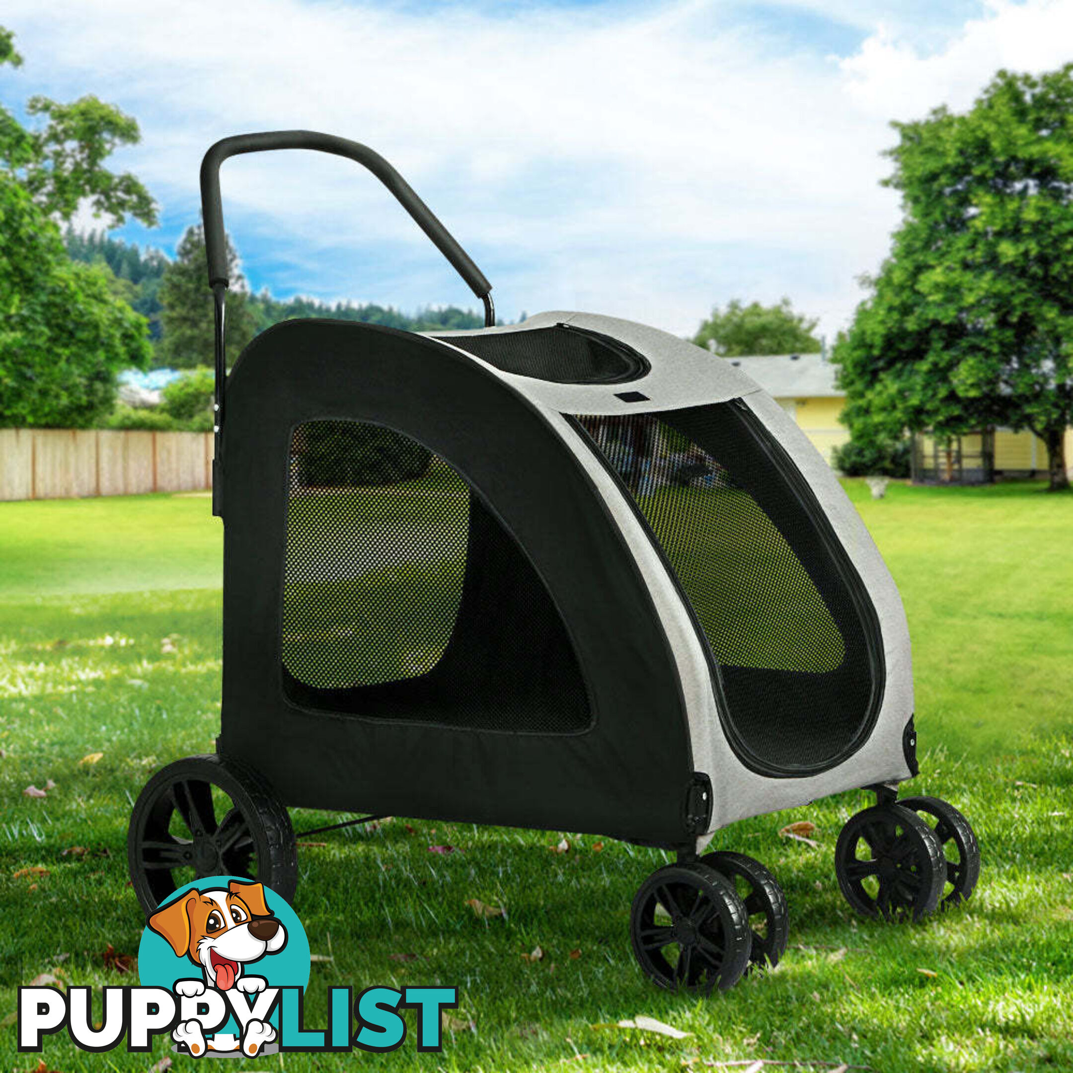 i.Pet Pet Stroller Dog Pram Large Carrier Cat Travel Foldable Strollers 4 Wheels Trolley - PET-STROLLER-112-BW