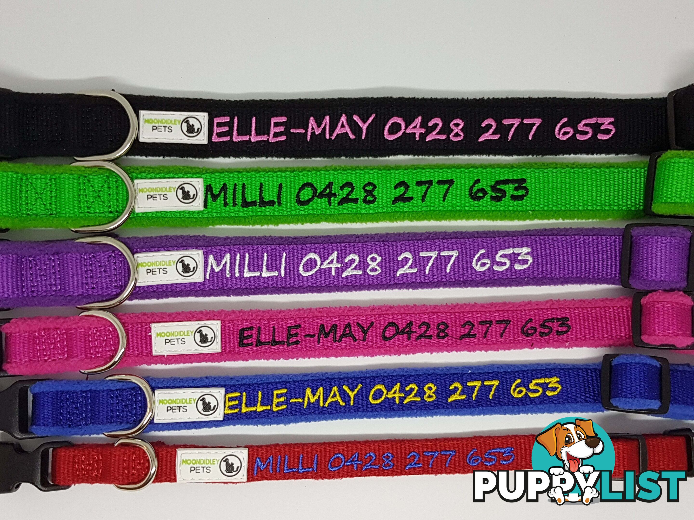 Doggie ID Collar Bamboo Fibre Fleece Padded Personalised Embroidered - CCB-CO-NP5-LPK-NO