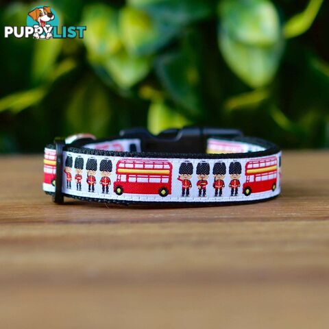 London Themed Dog Collar / XS - M - Hand Made by The Bark Side - TBSLONXSBLK