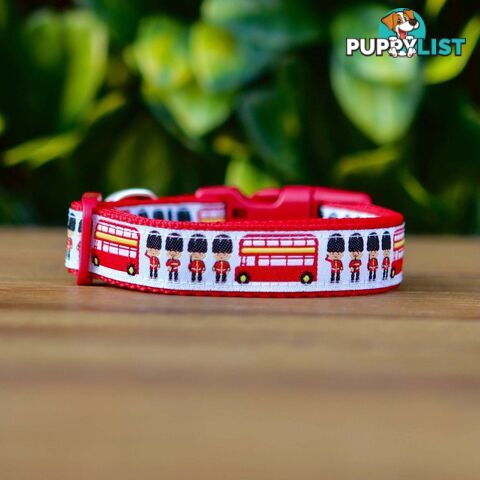 London Themed Dog Collar / XS - M - Hand Made by The Bark Side - TBSLONXSBLK