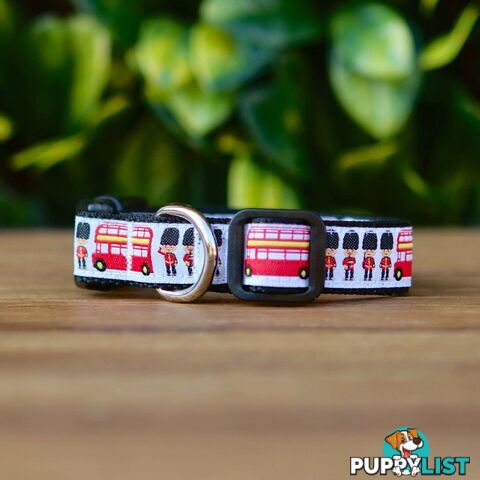 London Themed Dog Collar / XS - M - Hand Made by The Bark Side - TBSLONXSBLK