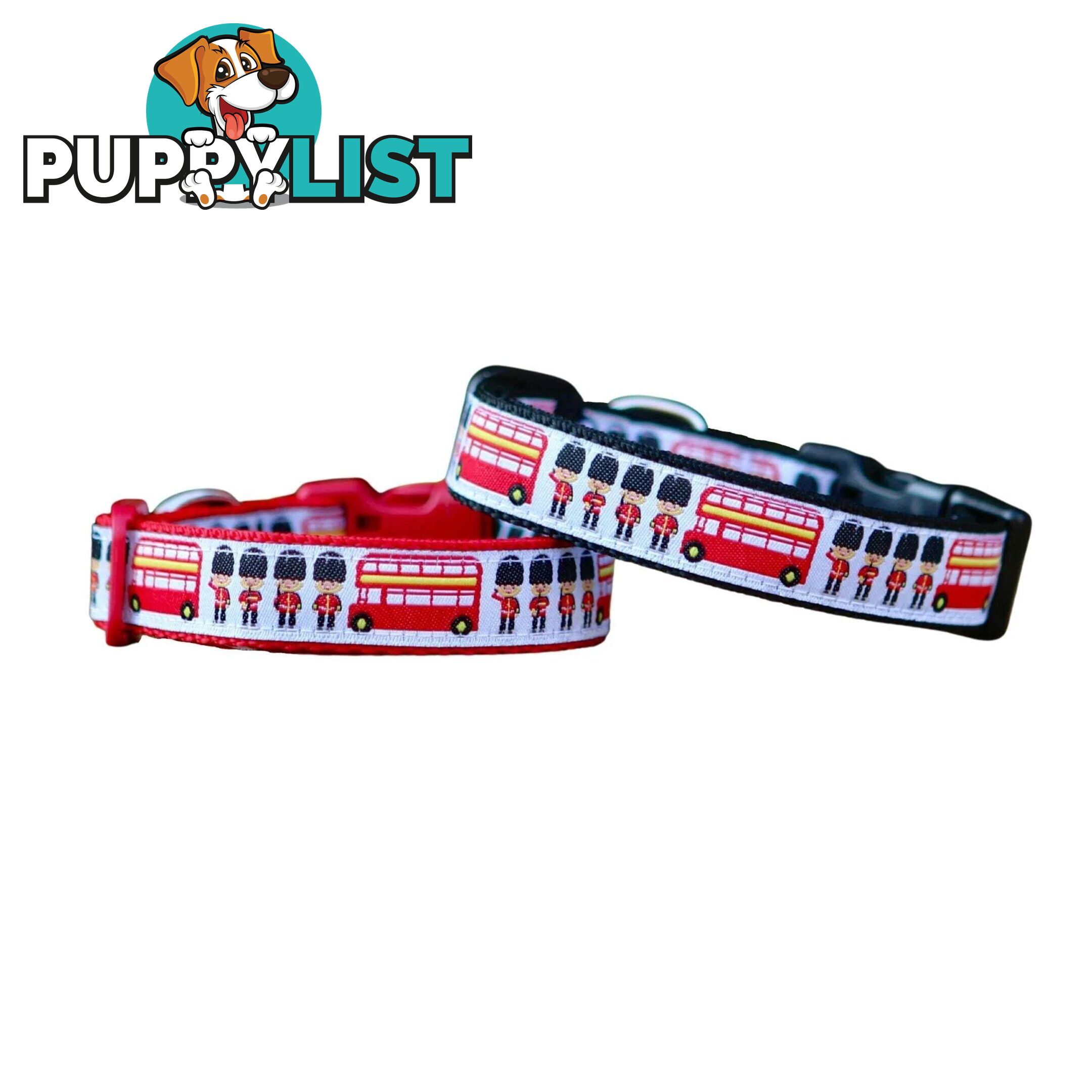 London Themed Dog Collar / XS - M - Hand Made by The Bark Side - TBSLONXSBLK