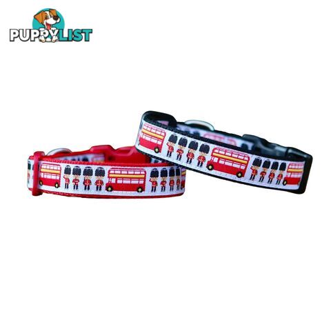 London Themed Dog Collar / XS - M - Hand Made by The Bark Side - TBSLONXSBLK