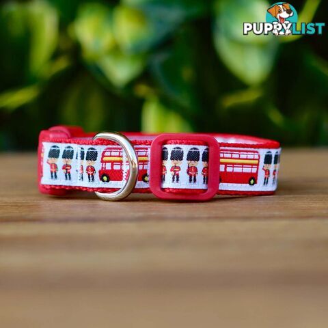 London Themed Dog Collar / XS - M - Hand Made by The Bark Side - TBSLONXSBLK