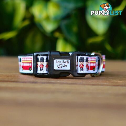 London Themed Dog Collar / XS - M - Hand Made by The Bark Side - TBSLONXSBLK