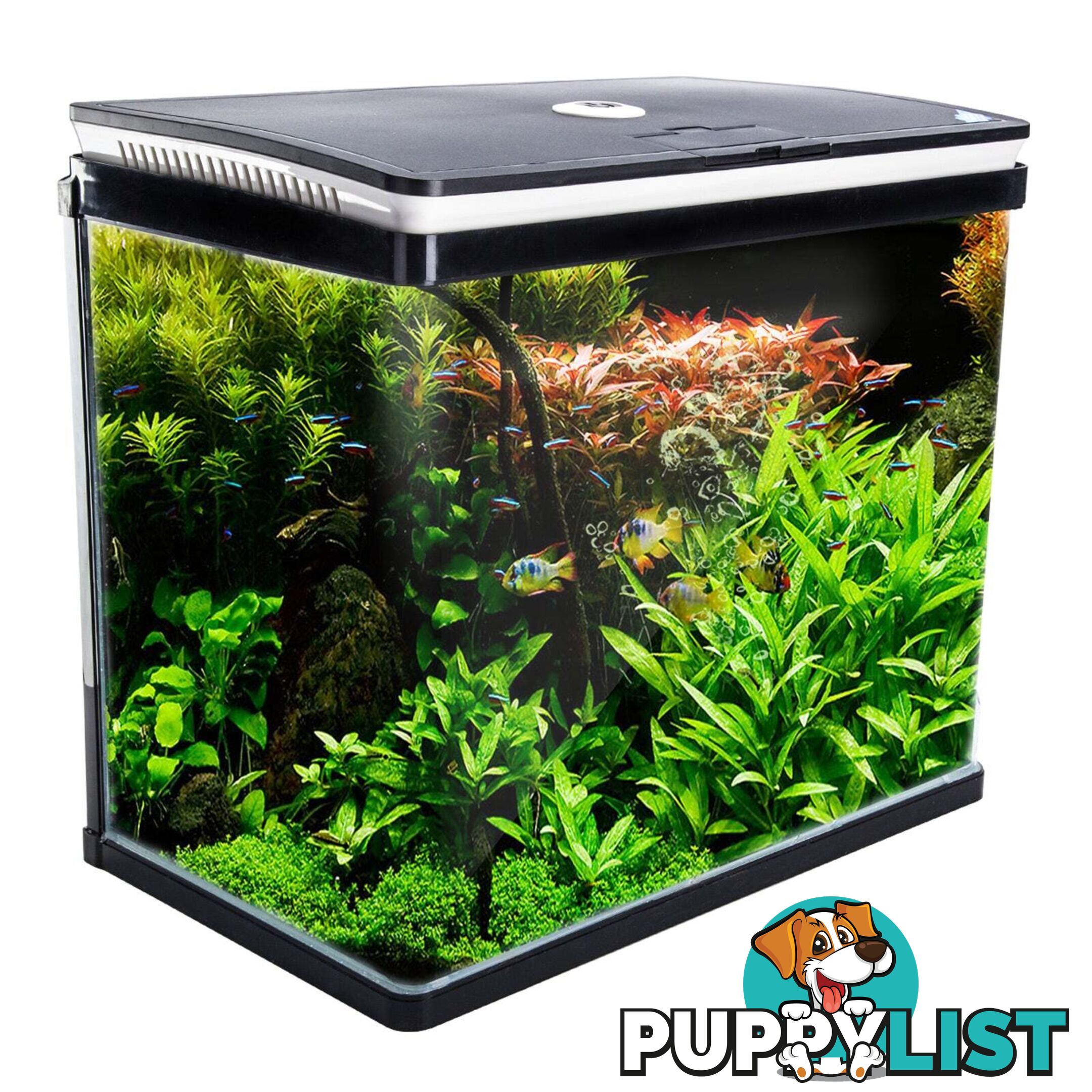 Aquarium Curved Glass RGB LED Fish Tank Set Filter Pump 52L - V274-AQ-FT52L-BK