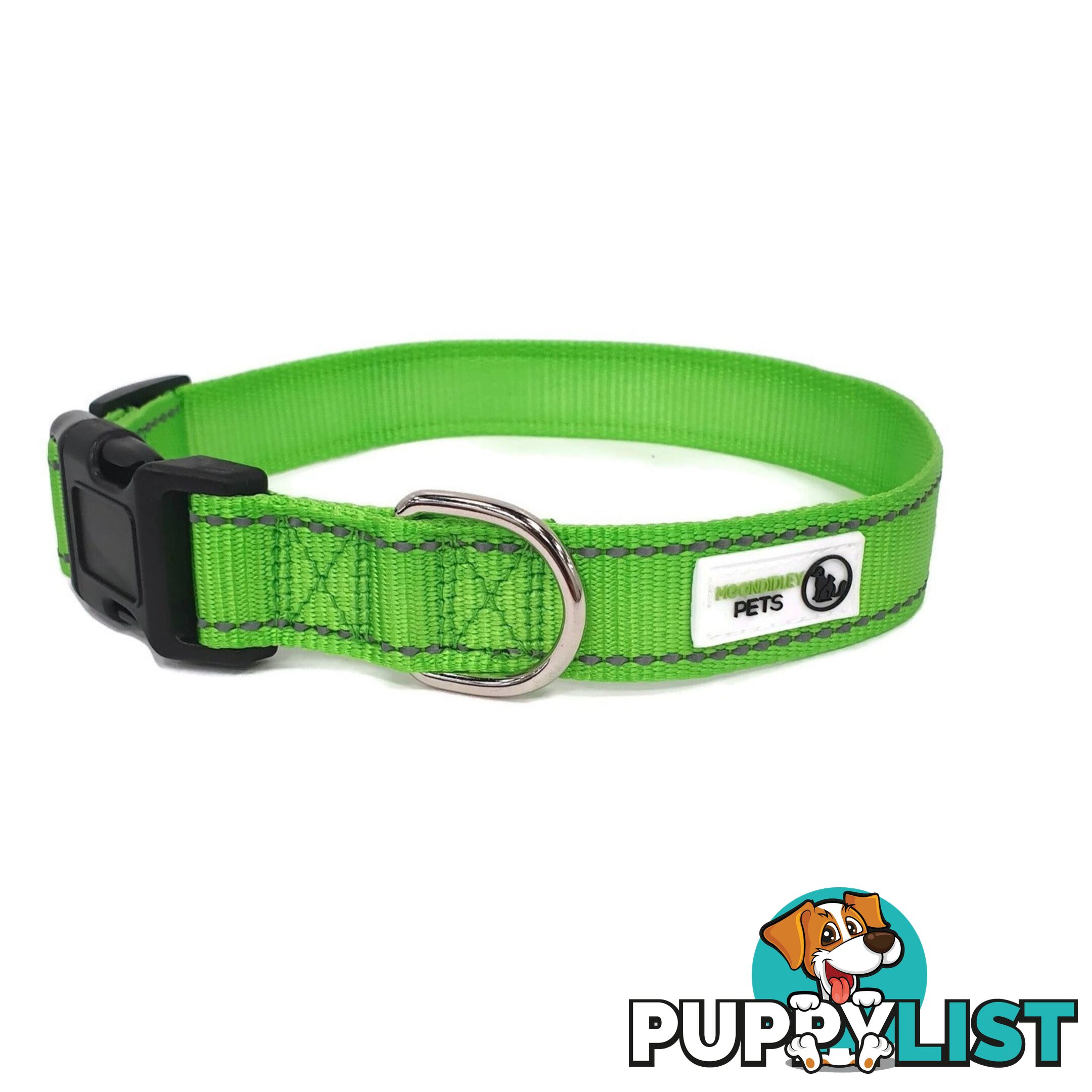 Nylon w/Reflective Stitching Dog Collar - Moondidley Pets - MDPCOLREFLPNK