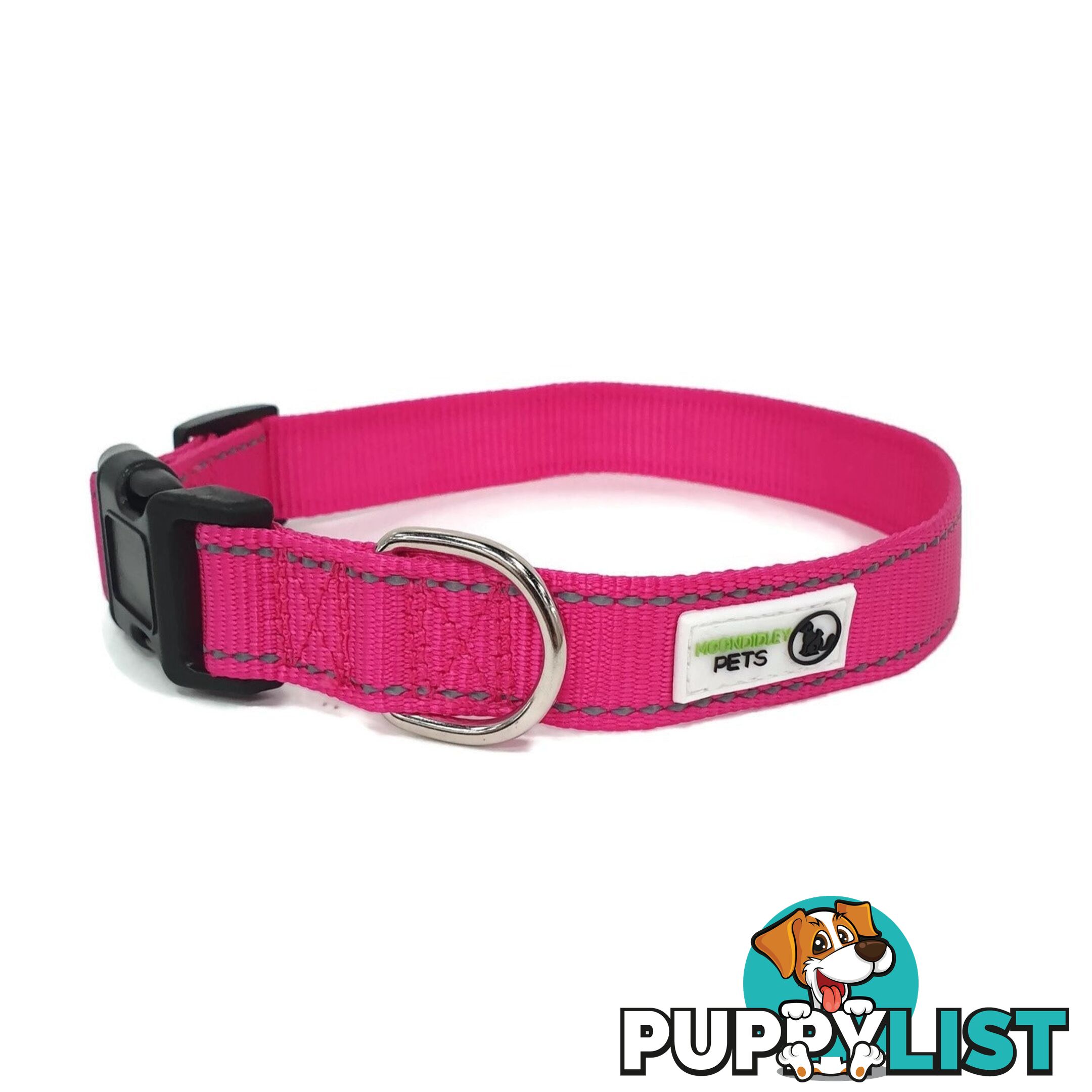 Nylon w/Reflective Stitching Dog Collar - Moondidley Pets - MDPCOLREFLPNK
