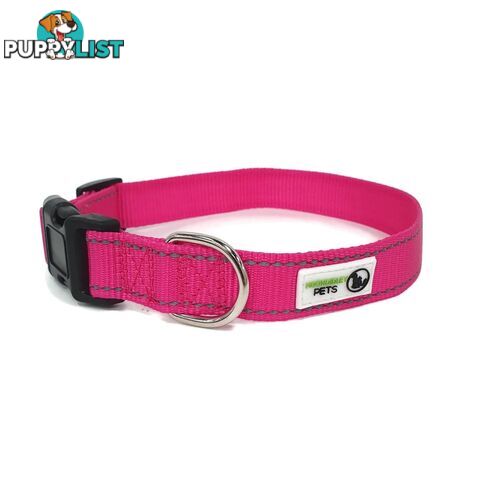 Nylon w/Reflective Stitching Dog Collar - Moondidley Pets - MDPCOLREFLPNK