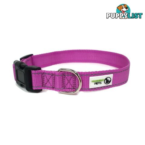 Nylon w/Reflective Stitching Dog Collar - Moondidley Pets - MDPCOLREFLPNK