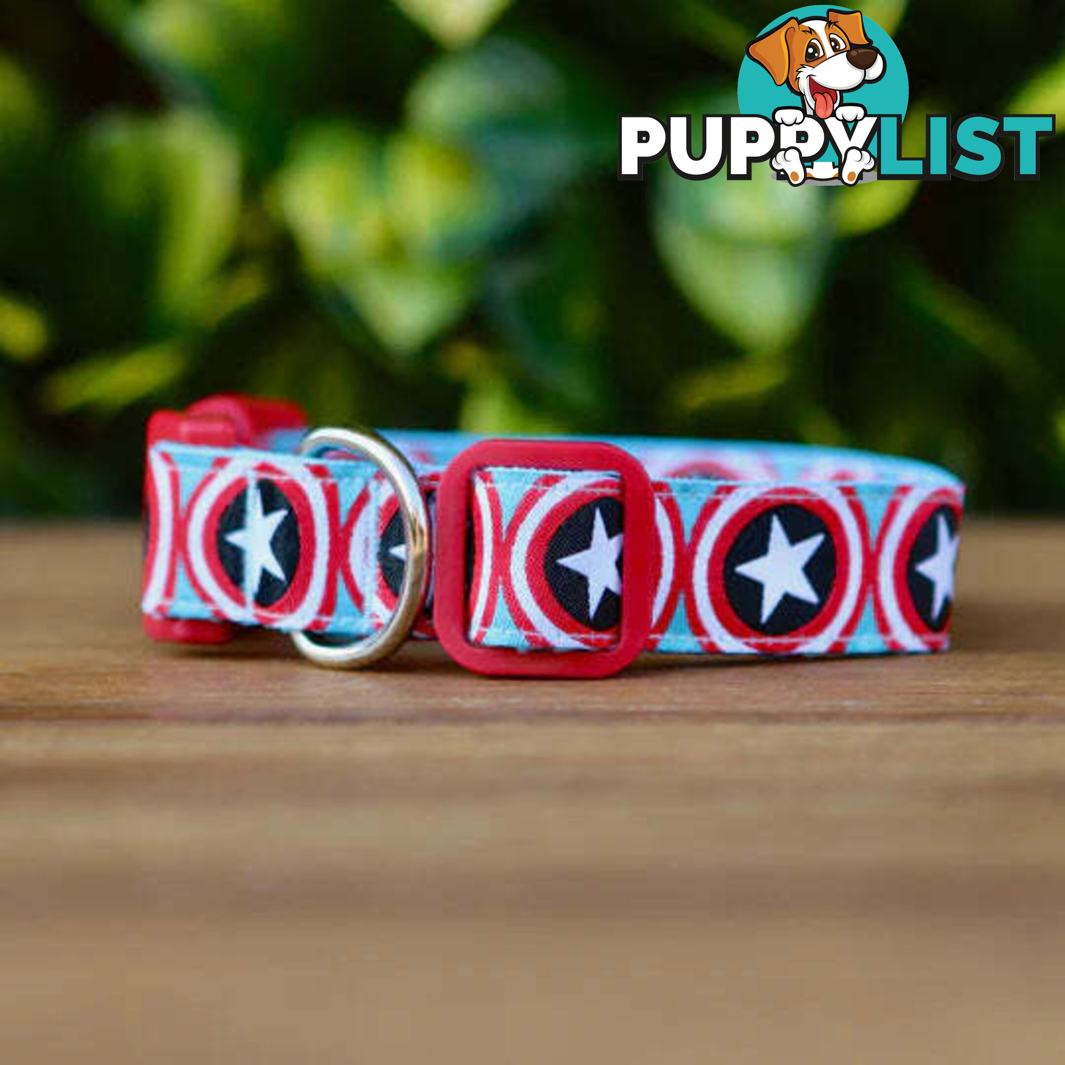 Captain America Dog Collar - Hand Made by The Bark Side - TBSCAPSML