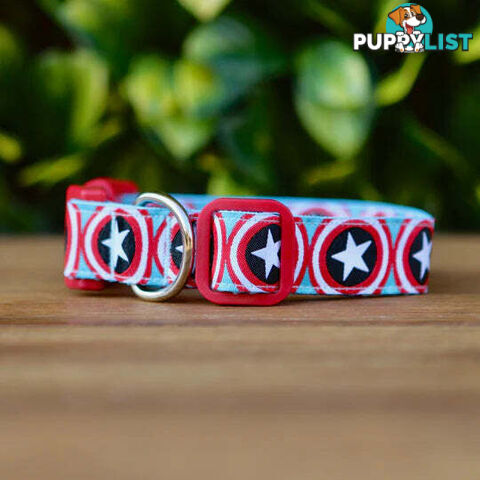 Captain America Dog Collar - Hand Made by The Bark Side - TBSCAPSML