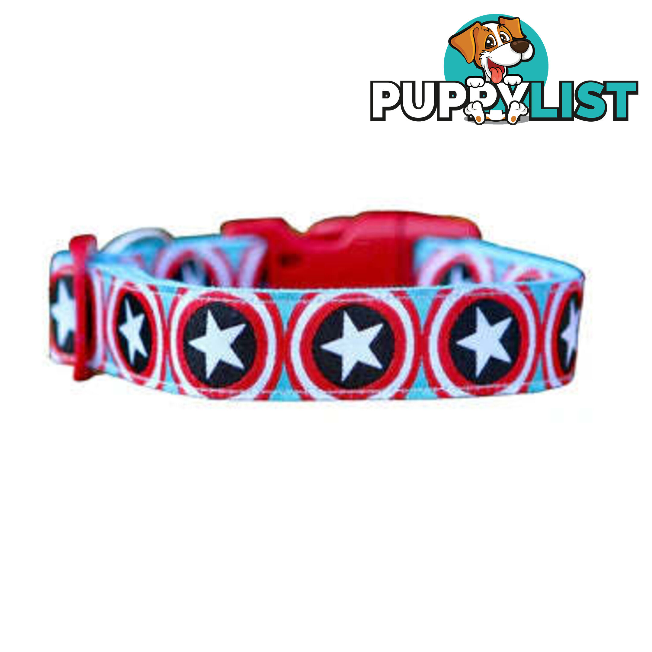 Captain America Dog Collar - Hand Made by The Bark Side - TBSCAPSML