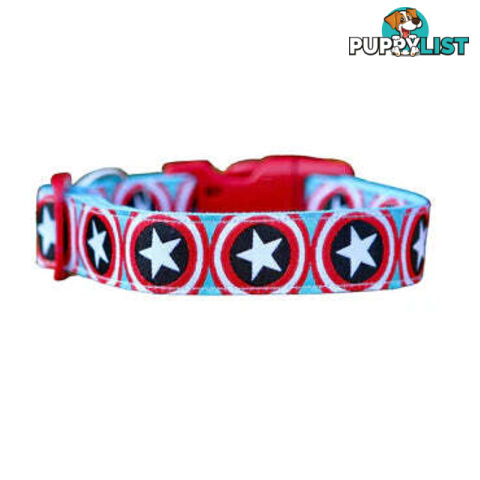 Captain America Dog Collar - Hand Made by The Bark Side - TBSCAPSML