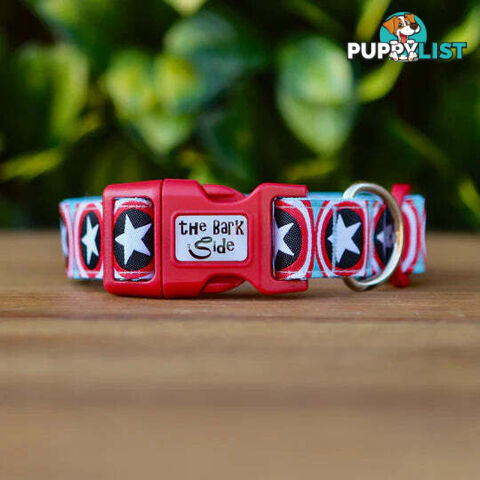 Captain America Dog Collar - Hand Made by The Bark Side - TBSCAPSML