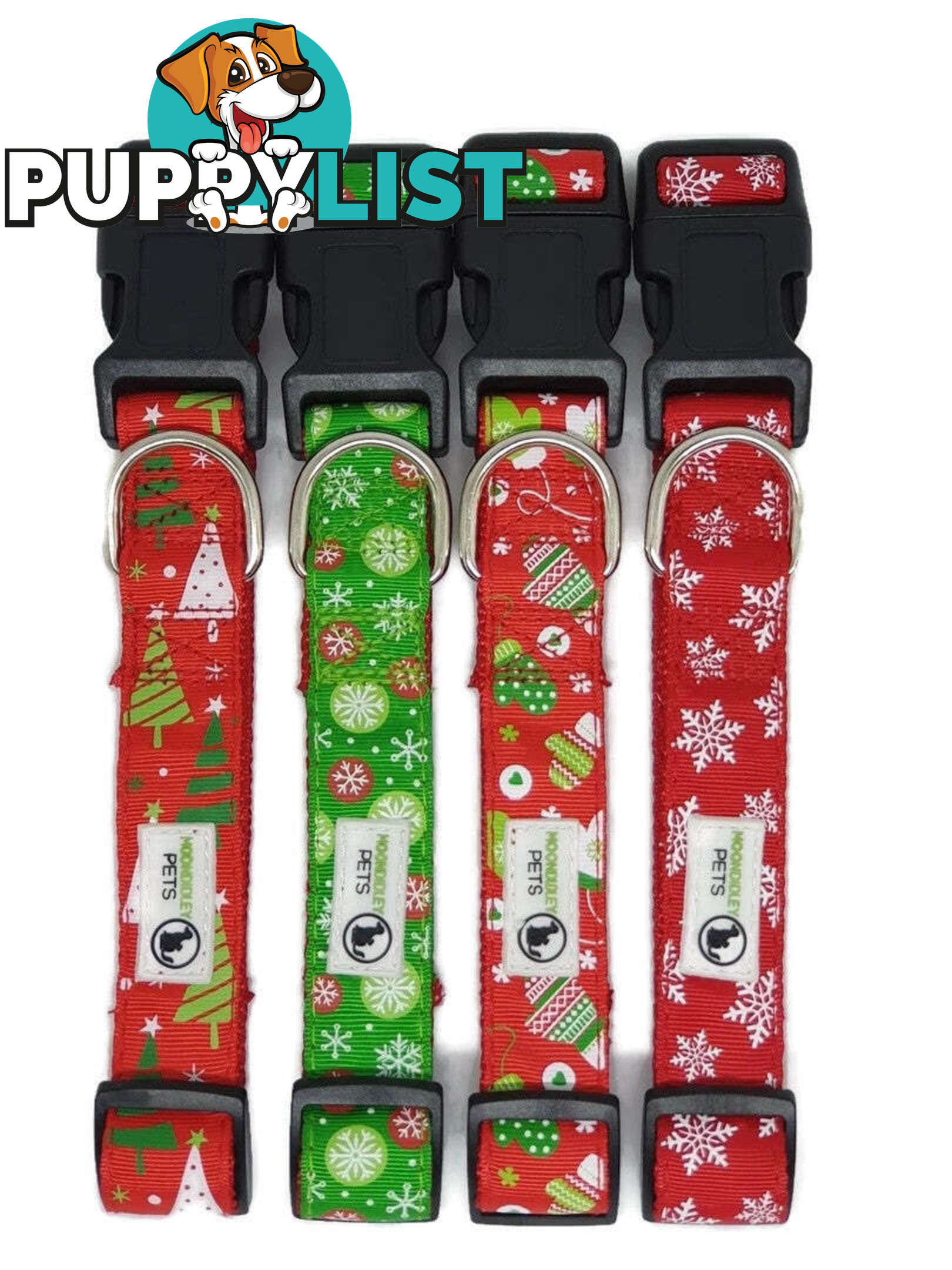 Christmas Dog Collars Adjustable - Moondidley Pets - MDPCOLXMAMGRNSNO