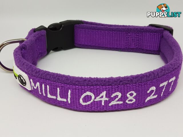 Doggie ID Collar Bamboo Fibre Fleece Padded Personalised Embroidered - CCB-CO-NP5-MRD-NO