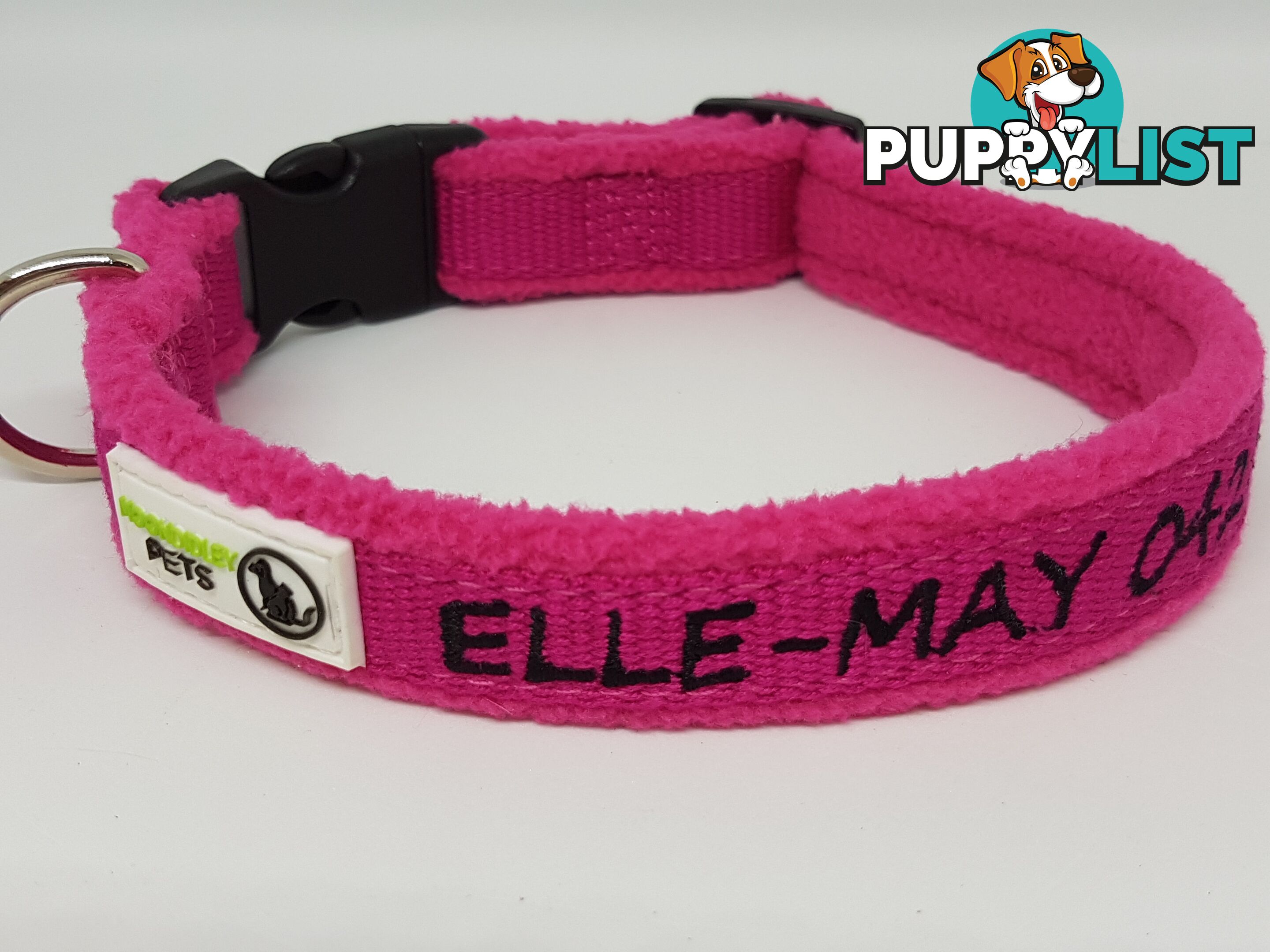 Doggie ID Collar Bamboo Fibre Fleece Padded Personalised Embroidered - CCB-CO-NP5-MRD-NO