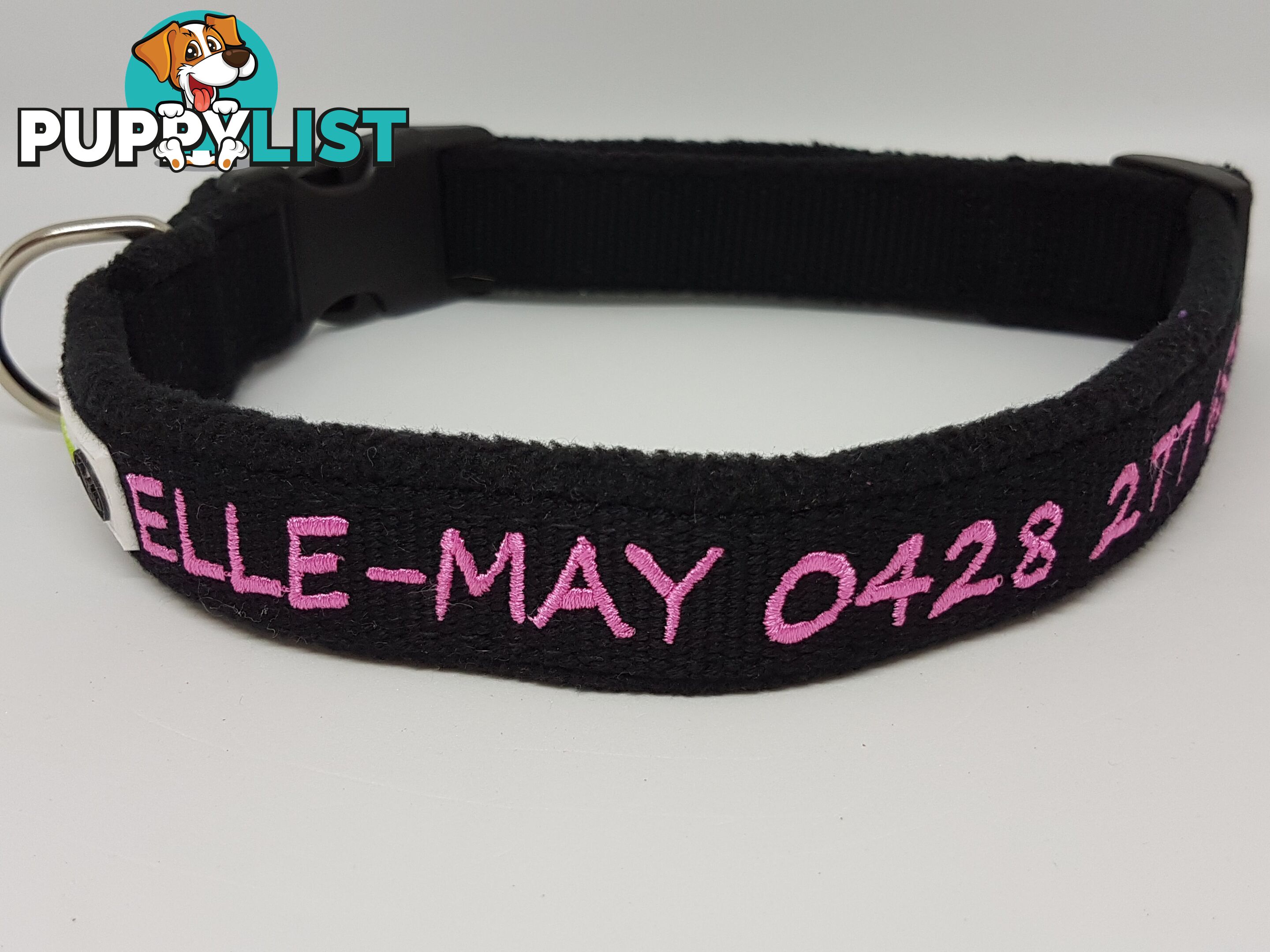Doggie ID Collar Bamboo Fibre Fleece Padded Personalised Embroidered - CCB-CO-NP5-MRD-NO