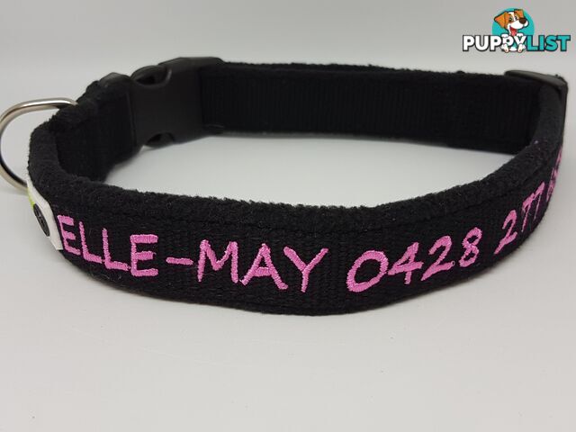 Doggie ID Collar Bamboo Fibre Fleece Padded Personalised Embroidered - CCB-CO-NP5-MRD-NO