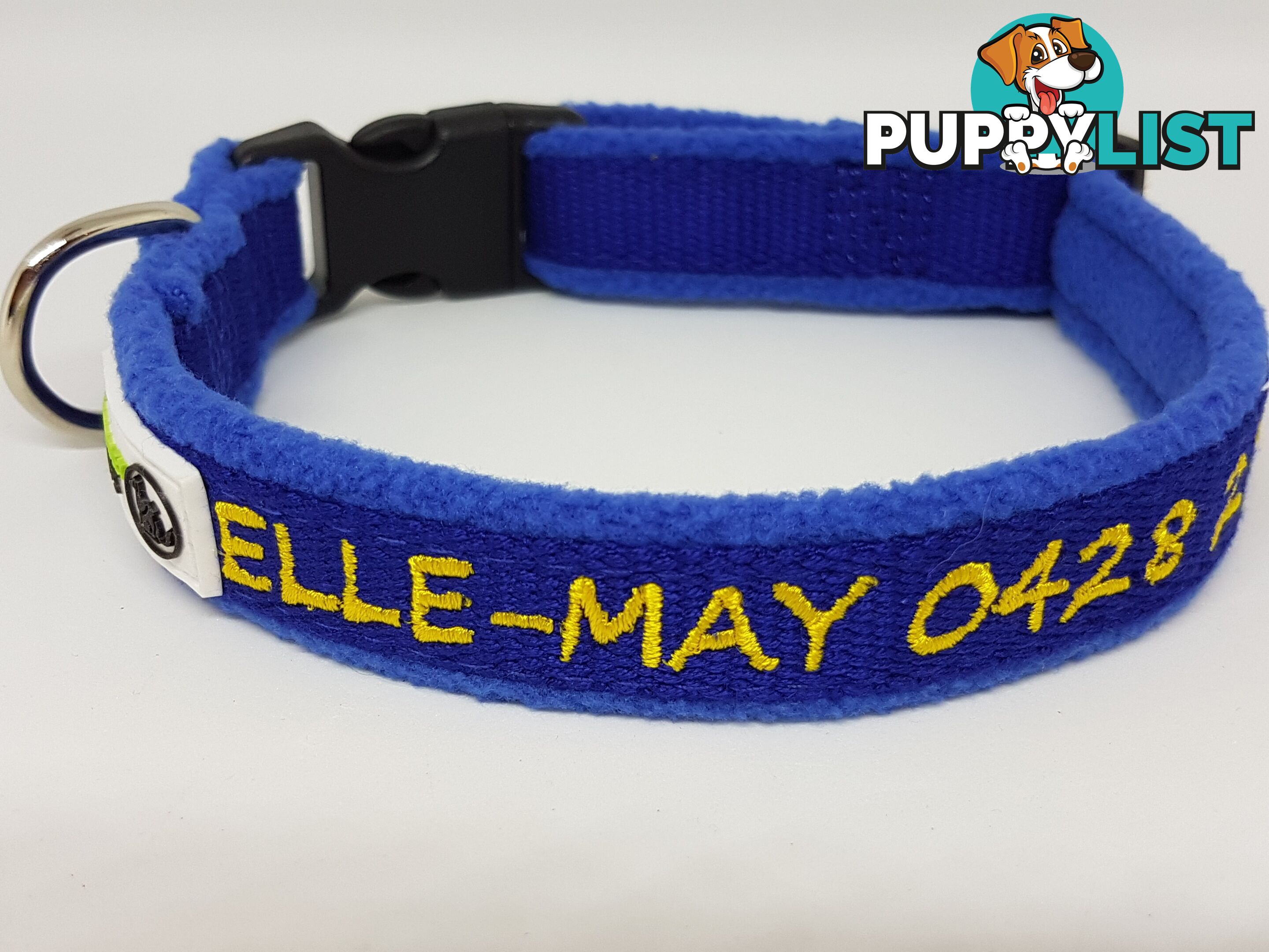 Doggie ID Collar Bamboo Fibre Fleece Padded Personalised Embroidered - CCB-CO-NP5-MRD-NO