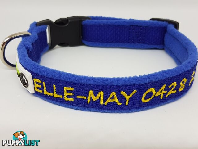 Doggie ID Collar Bamboo Fibre Fleece Padded Personalised Embroidered - CCB-CO-NP5-MRD-NO