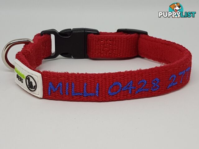 Doggie ID Collar Bamboo Fibre Fleece Padded Personalised Embroidered - CCB-CO-NP5-MRD-NO