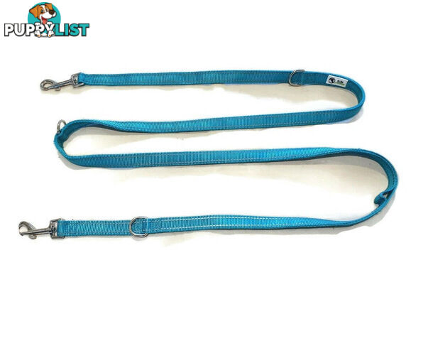 Multi Dog Lead - Nylon w/Reflective Stitching - Double Clip ,Coupler, Waist Belt, Short/Long, Quicktie Moondidley Pets - MDPLDMUL25PUR