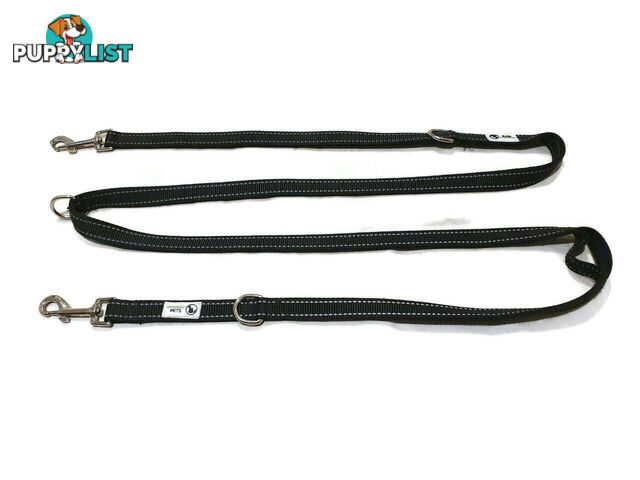 Multi Dog Lead - Nylon w/Reflective Stitching - Double Clip ,Coupler, Waist Belt, Short/Long, Quicktie Moondidley Pets - MDPLDMUL25PUR
