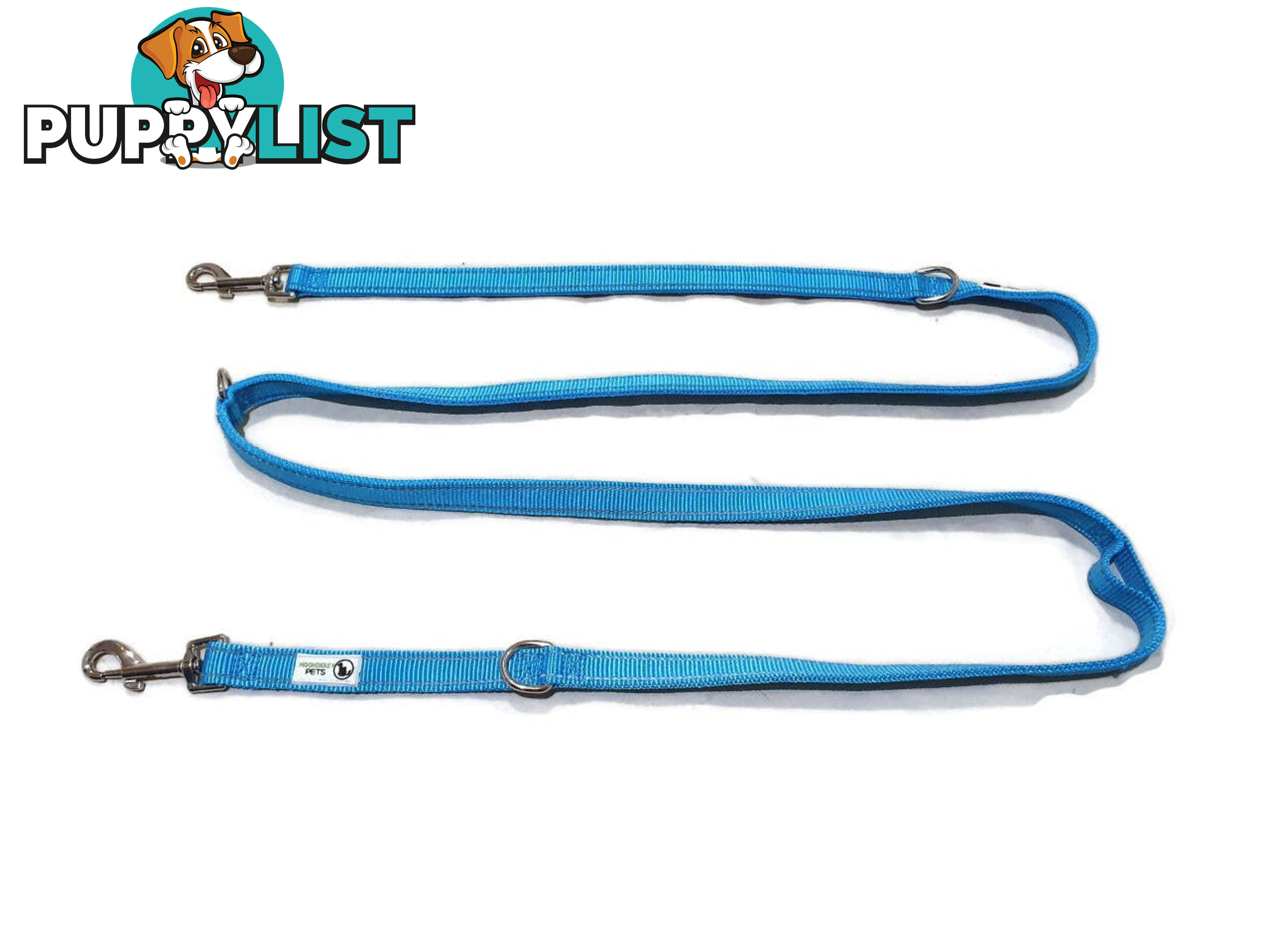 Multi Dog Lead - Nylon w/Reflective Stitching - Double Clip ,Coupler, Waist Belt, Short/Long, Quicktie Moondidley Pets - MDPLDMUL25PUR