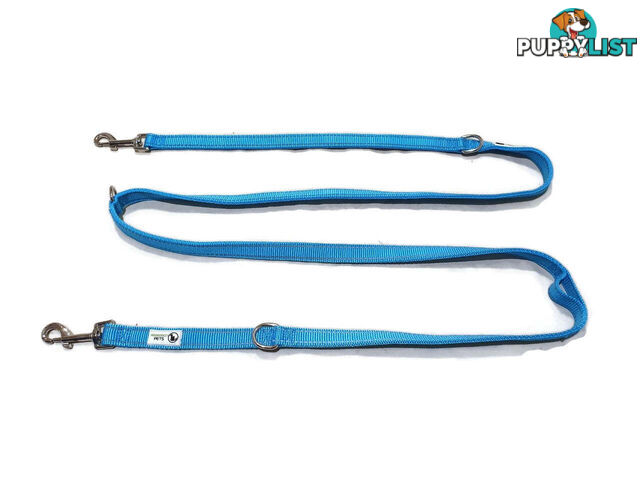 Multi Dog Lead - Nylon w/Reflective Stitching - Double Clip ,Coupler, Waist Belt, Short/Long, Quicktie Moondidley Pets - MDPLDMUL25PUR