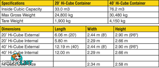 New 40ft High Cube Shipping Containers Crows Nest - From $7900 + GST