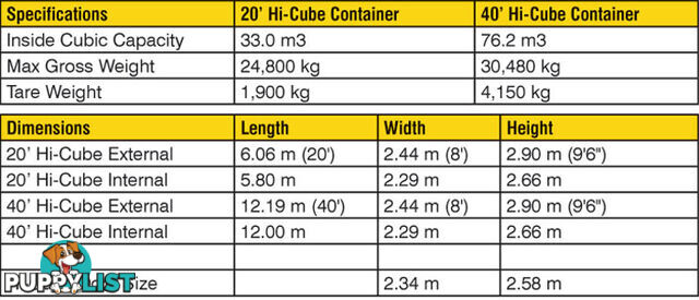 New 40ft High Cube Shipping Containers Gin Gin - From $7900 + GST