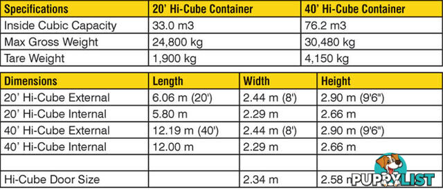 New 40ft High Cube Shipping Containers Calwell - From $8350 + GST